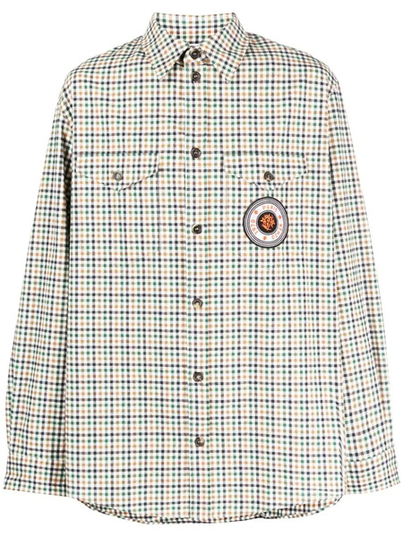  Kenzo Checked Logo-patch Shirt - Brown 