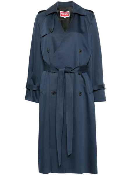  Kenzo Double-breasted Belted Trench Coat - Blue 