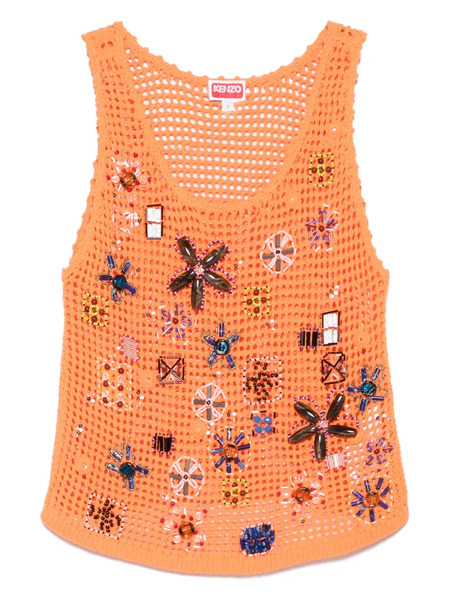  Kenzo Embellished Crochet Top - Orange 