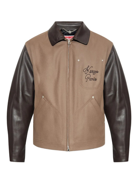  Kenzo Embroidered Leather-sleeves Jacket - Brown 