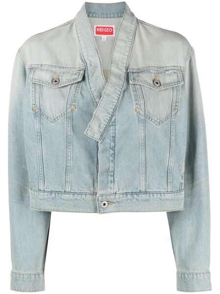  Kenzo Faded-effect Cropped Denim Jacket - Blue 