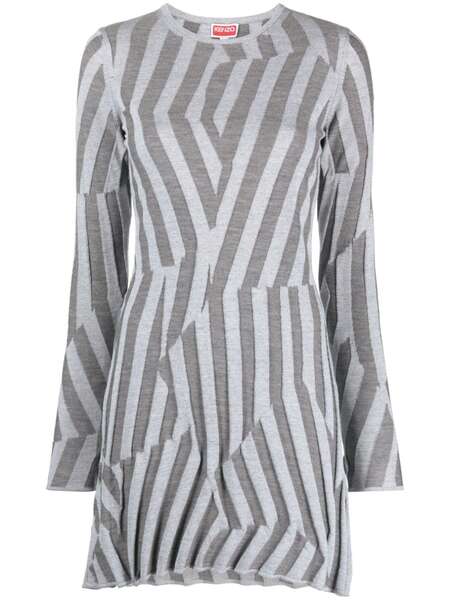  Kenzo Geometric Knit Minidress - Grey 
