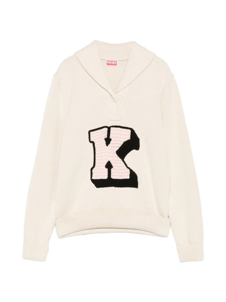  Kenzo Initial Shawl-collared Polo Shirt - Neutrals 