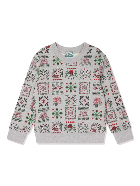  Kenzo Kids Monogram-pattern Jersey Sweatshirt - Grey 