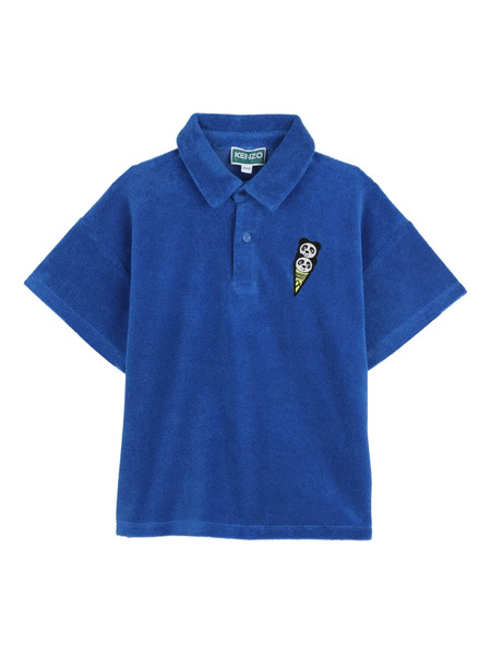  Kenzo Kids Panda-appliqué Polo Shirt - Blue 