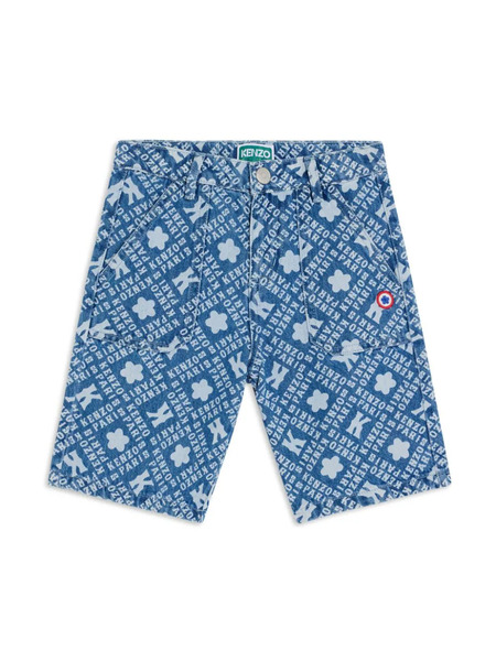  Kenzo Kids Printed Denim Shorts - Blue 