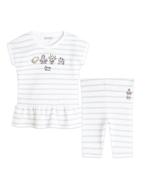  Kenzo Kids Striped Cotton Dress Set - Neutrals 