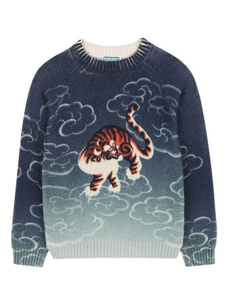  Kenzo Kids Tiger-motif Cloud-patterned Sweater - Blue 