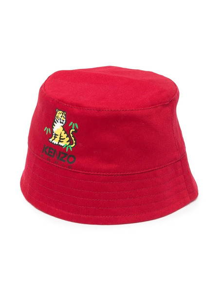  Kenzo Kids Tiger-print Bucket Hat - Red 