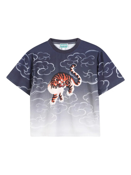  Kenzo Kids Tiger-print Cloud-pattern T-shirt - Blue 