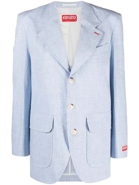  Kenzo Logo-patch Buttoned Linen Blazer - Blue 