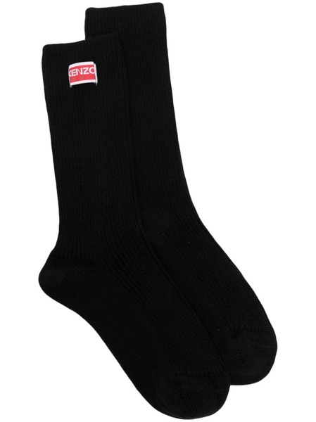  Kenzo Logo-patch Ribbed-knit Socks - Black 