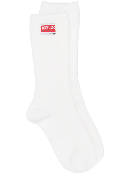  Kenzo Logo-patch Ribbed-knit Socks - White 