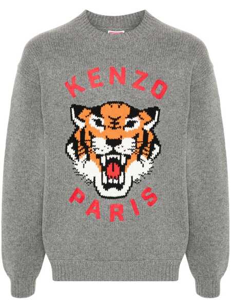  Kenzo Lucy Tiger-intarsia Jumper - Grey 