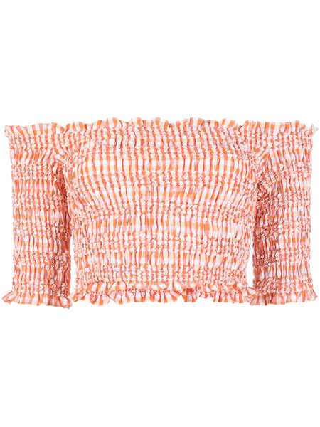  Kenzo Off-shoulder Gingham Top - Orange 