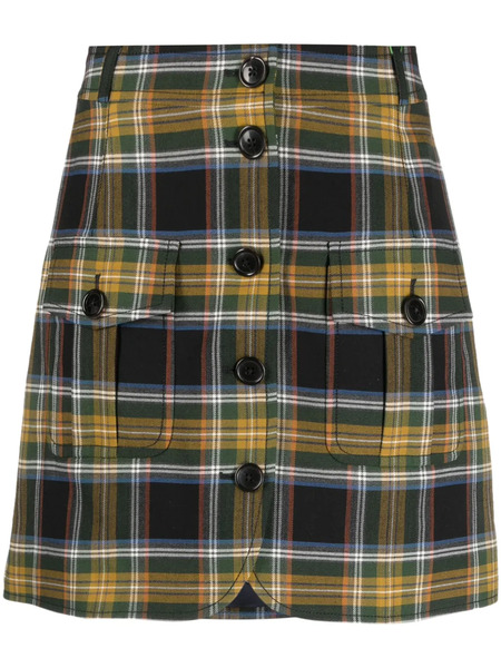  Kenzo Plaid-check A-line Miniskirt - Green 