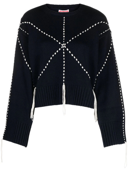  Kenzo Sashiko-stitch Wool Blend Jumper - Blue 