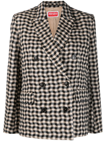  Kenzo Wavy Check Double-breasted Blazer - Neutrals 