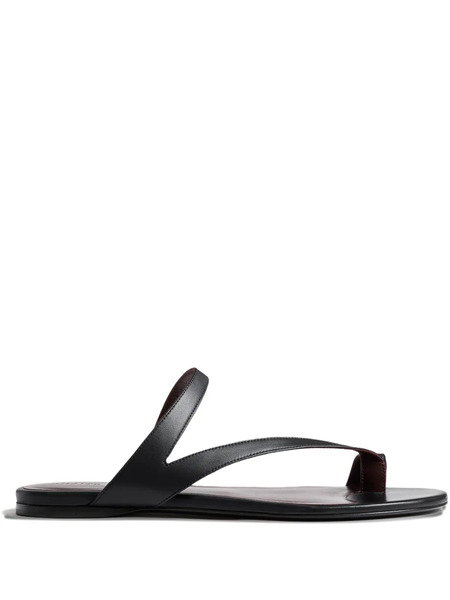  Khaite Aimee Leather Flat Sandals - Black 