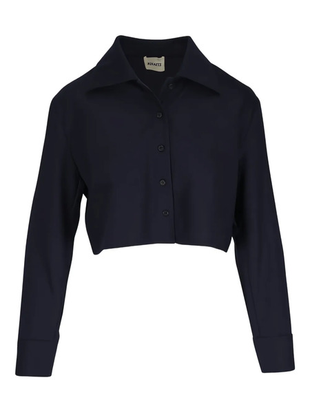  Khaite Collared Cropped Blouse - Blue 