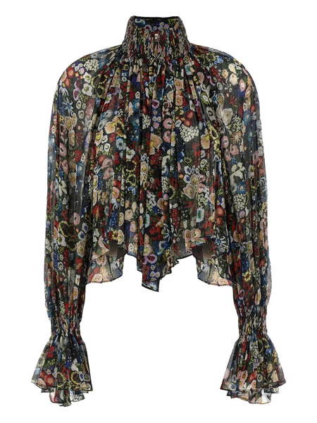  Khaite Floral High-neck Blouse - Black 