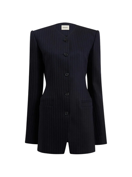  Khaite Naran Pinstripe Button Jacket - Blue 