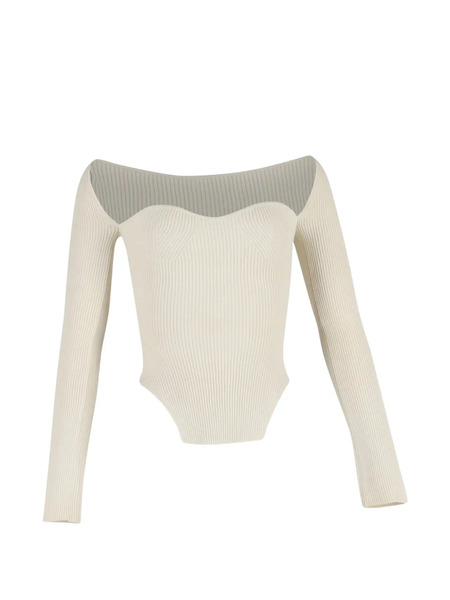  Khaite Pre-owned Maddy Knitted Off-shoulder Top - Neutrals 