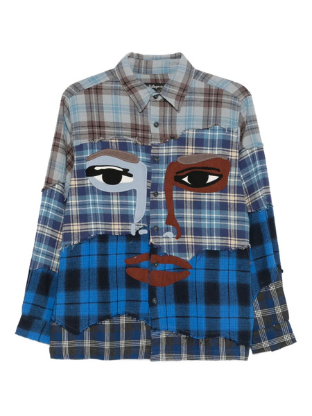  Kidsuper Face-appliqué Patchwork Shirt - Blue 