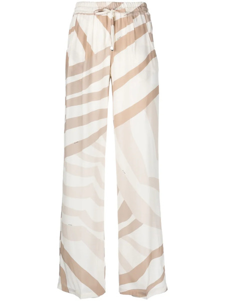  Kiton Abstract-print Drawstring Silk Trousers - Neutrals 