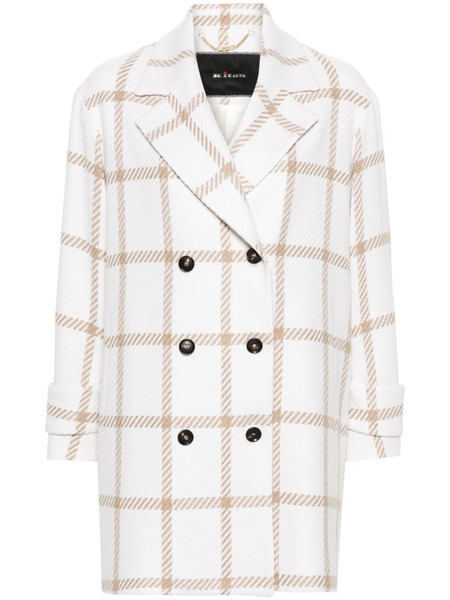  Kiton Check-pattern Cashmere Double-breasted Coat - White 