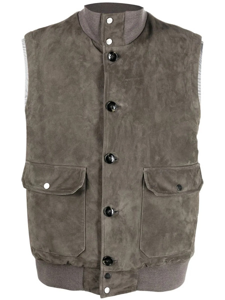  Kiton Feather-down Suede Padded Gilet - Brown 