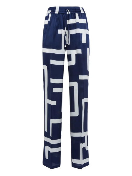 Kiton Geometric-print Silk Trousers - Blue 
