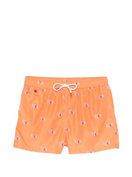  Kiton Logo Drawstring Swim Shorts - Orange 