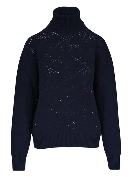  Kiton Open-work Roll-neck Sweater - Blue 