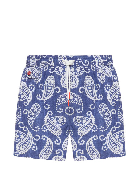  Kiton Paisley Drawstring Swim Shorts - Blue 