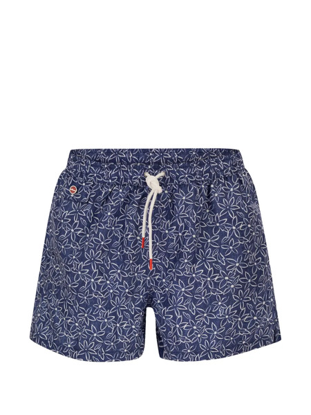  Kiton Patterned Drawstring Swim Shorts - Blue 
