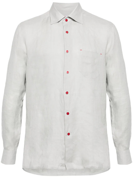  Kiton Spread-collar Linen Shirt - Grey 