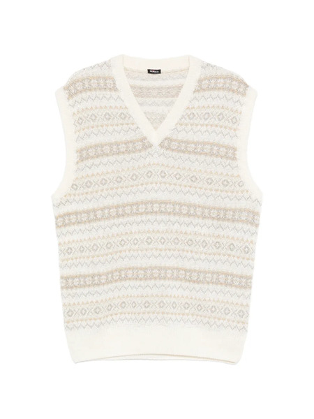  Kiton V-neck Patterned Vest - Neutrals 