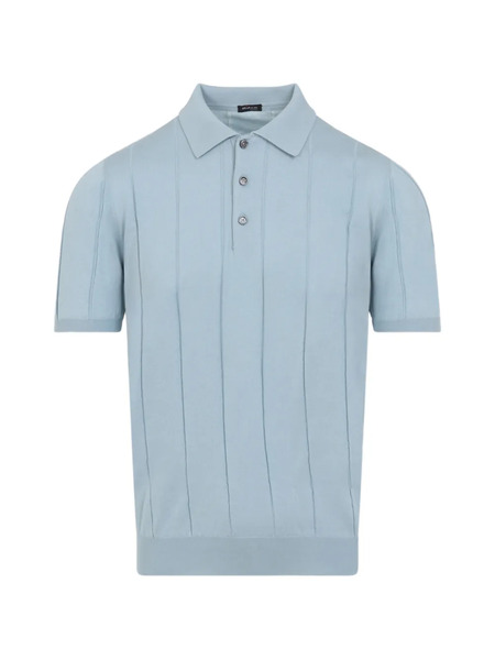  Kiton Vertical Stripe Polo Shirt - Blue 