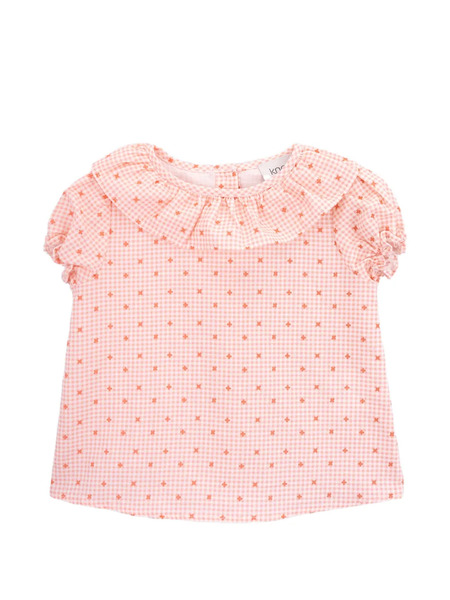  Knot Grace Ruffled Checked Blouse - Pink 
