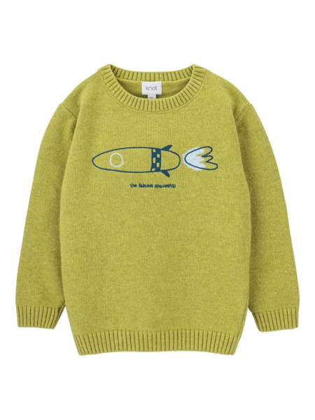  Knot Rocket Ship Embroidered Sweater - Green 