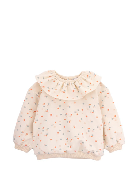  Knot Ruffled Dotted Sweatshirt - Neutrals 
