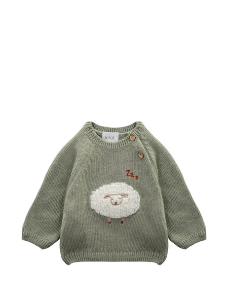  Knot Sage Cloud Knitted Wool Sweater - Green 