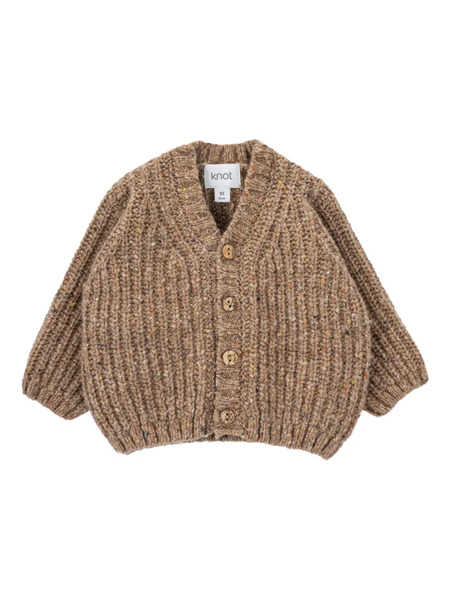  Knot Speckled Ribbed Cardigan - Brown 