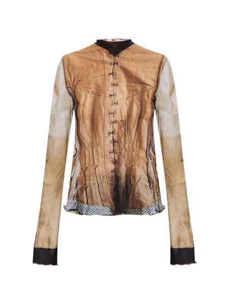  Knwls Mockneck Buttoned Top - Brown 