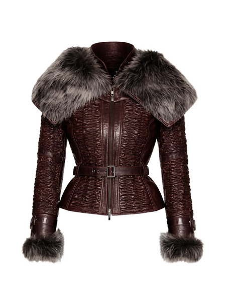  Knwls Smocked Fur Jacket - Brown 