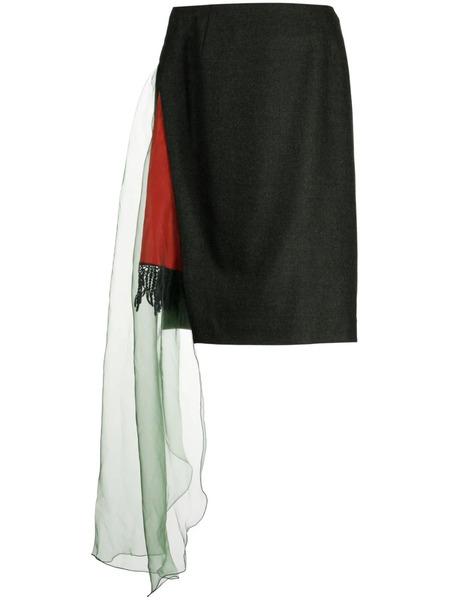  Kolor Draped-panel Wool Pencil Skirt - Green 