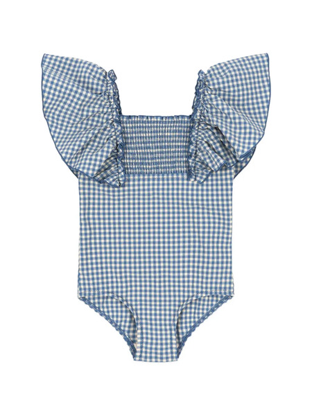  Konges Sløjd Ruffled Checked Swimsuit - Blue 