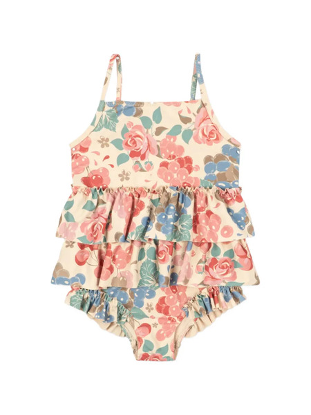  Konges Sløjd Ruffled Floral-pattern Swimsuit - Neutrals 