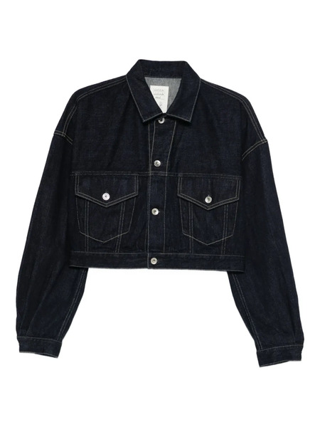  Kuro Selvedge Cropped Buttoned Trucker Jacket - Blue 